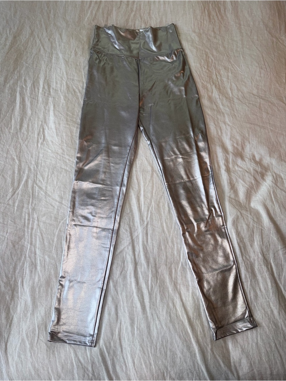 Metallic Silver High-Waist Leggings